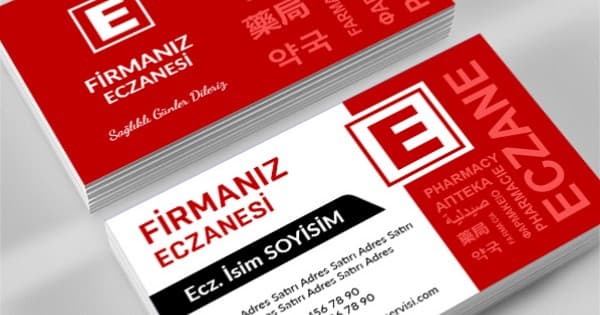 Birden fazla dilde hazırlanmış eczane kartviziti