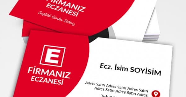 Kırmızı beyaz yarı daire formlu eczane kartviziti
