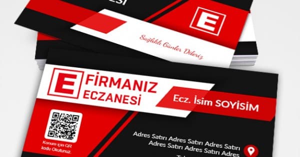 QR kod alanına sahip siyah eczane kartviziti