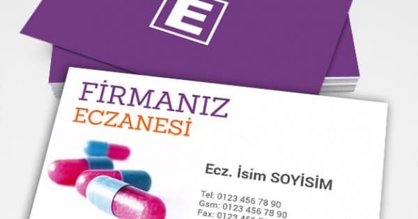 Mor kapsül temalı eczane kartviziti